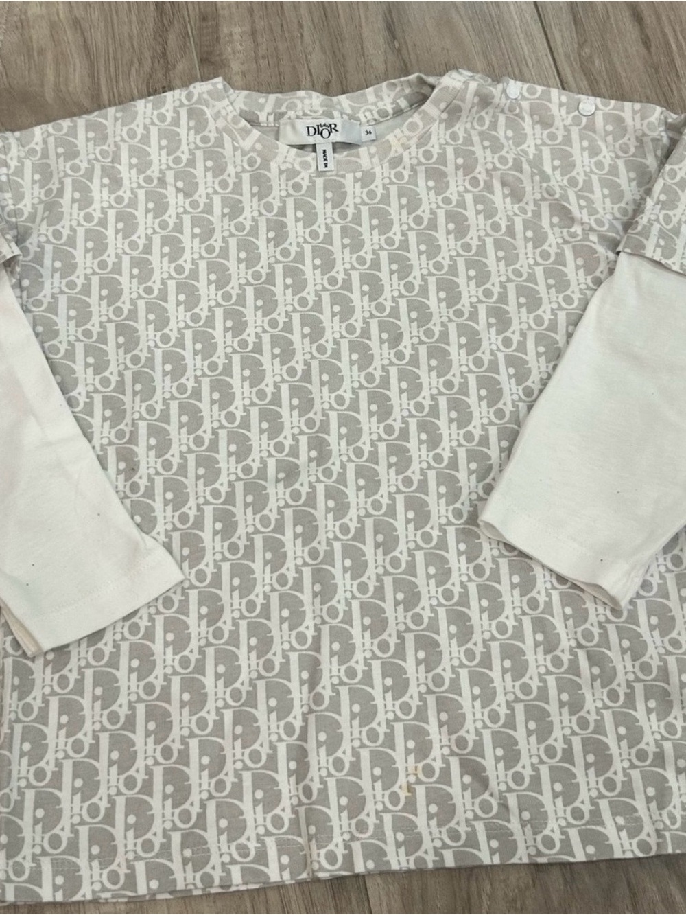 Final Sale Dior Kids Cream & Light Gray Monogram Long Sleeve Tee
